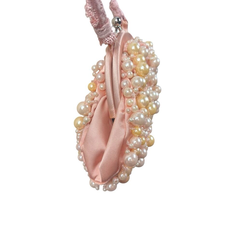 Carolee Antique Vintage Pink Ivory Pearl Kiss Lock Evening Bridal Wedding Purse - Picture 7 of 9